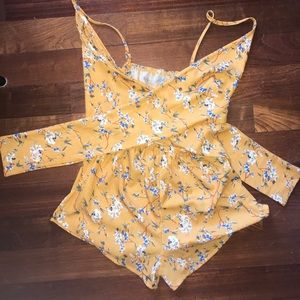 Yellow Floral Tie Romper